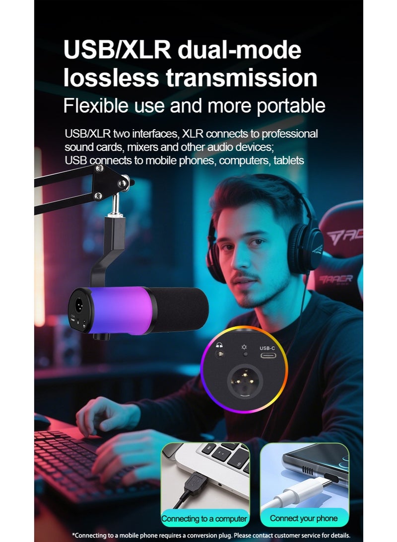 جوشبيرغ ميكروفون ألعاب ZX-777، ميكروفون USB للكمبيوتر الشخصي لمقاطع الفيديو والبودكاست والبث المباشر، ميكروفون مكثف مع كتم صوت سريع، مرشح بوب، مؤشر RGB، حامل صدمات، زر تدوير الكسب، متوافق مع تسجيل الصوت المباشر للكمبيوتر الشخصي - Image 4