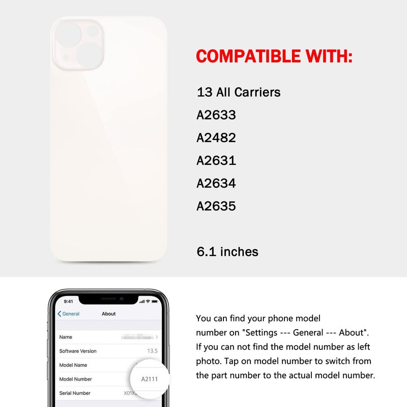 UooFide Back Glass Rear Screen Cover Replacement Compatible with iPhone 13 6.1-Inches All Carriers (Starlight) - Image 2