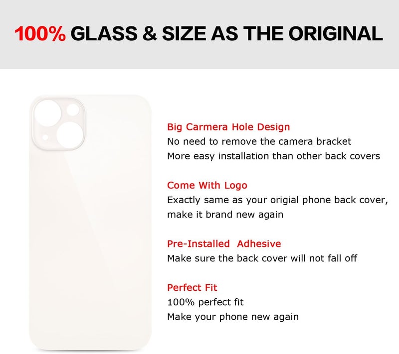 UooFide Back Glass Rear Screen Cover Replacement Compatible with iPhone 13 6.1-Inches All Carriers (Starlight) - Image 5