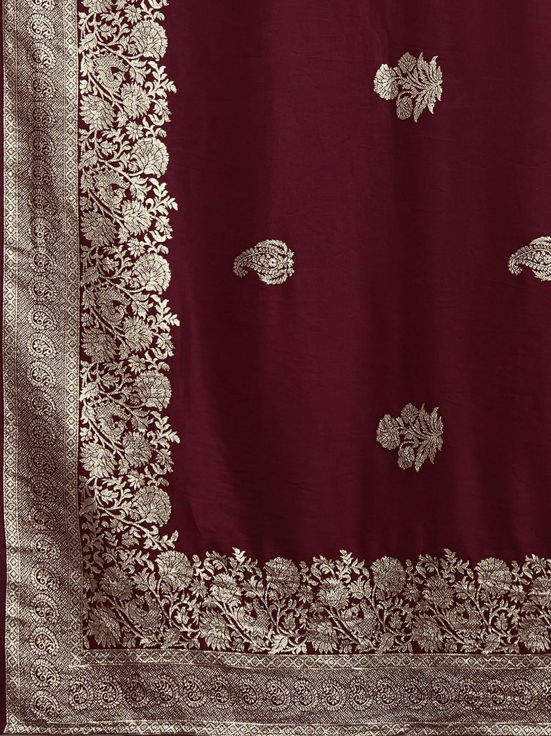 Satrani Women's Cotton Silk Banarasi Jacquard Saree with Unstitched Blouse Piece (4067S6414N_Maroon) - Image 5