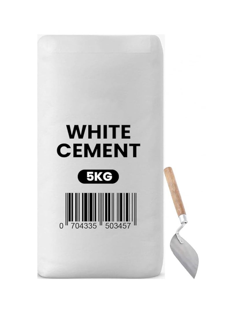 Cement White مسحوق الأسمنت الأبيض مع مجرفة البناء - مثالي لملء الشقوق، لاصق عالمي، البناء، مشاريع الفن والحرف، والعزل المائي لإصلاحات المنزل، الحمامات، والبلاط (5 كجم) - Image 1