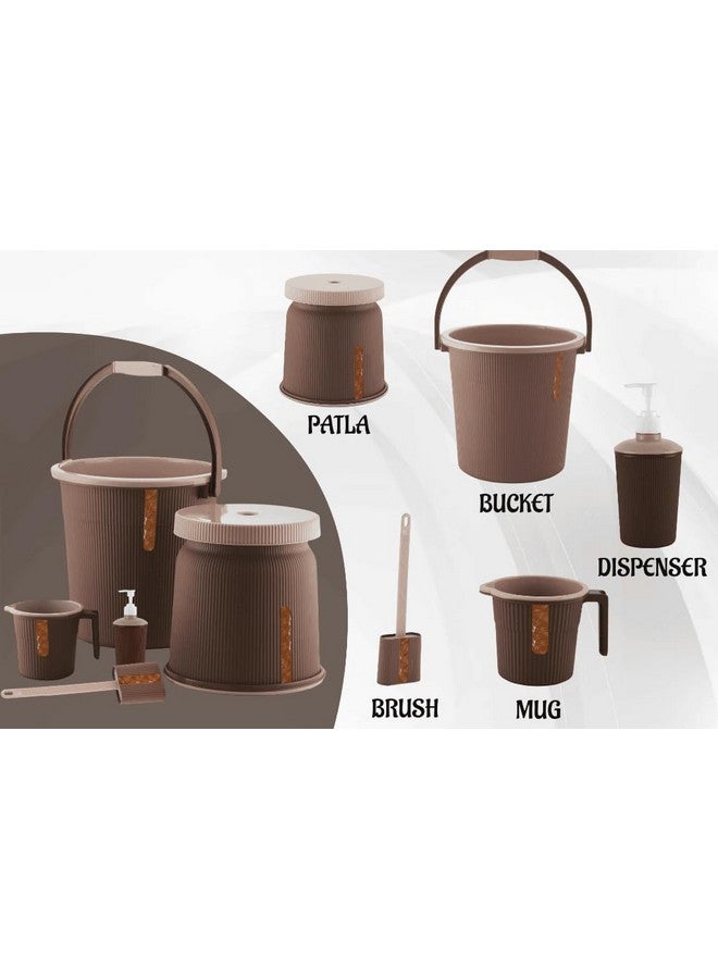 Liza Newton Combo of 5pcs Bathroom Accessories Set Plastic Bathroom Set with 20Ltr Plastic Bucket, Small Mug, Big Stool, Dispenser, & Toilet Brush for Home, Kitchen & Bathroom (Brown) - Image 3