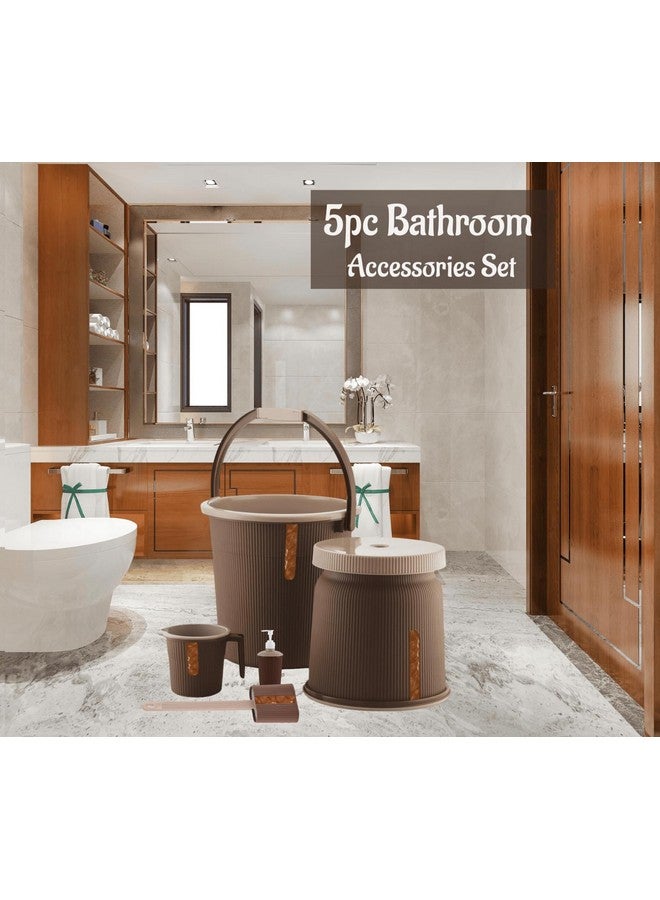 Liza Newton Combo of 5pcs Bathroom Accessories Set Plastic Bathroom Set with 20Ltr Plastic Bucket, Small Mug, Big Stool, Dispenser, & Toilet Brush for Home, Kitchen & Bathroom (Brown) - Image 4