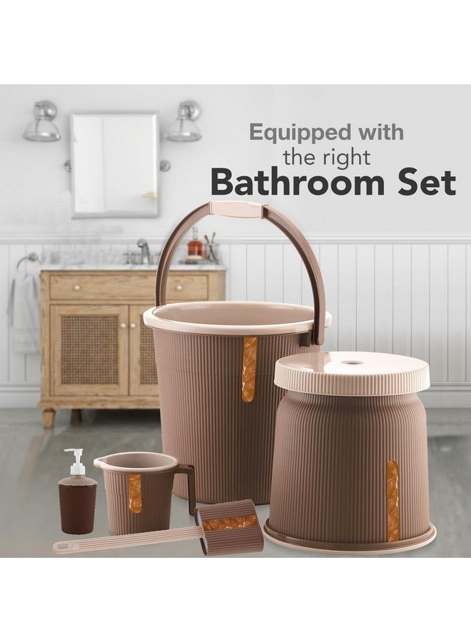 Liza Newton Combo of 5pcs Bathroom Accessories Set Plastic Bathroom Set with 20Ltr Plastic Bucket, Small Mug, Big Stool, Dispenser, & Toilet Brush for Home, Kitchen & Bathroom (Brown) - Image 2