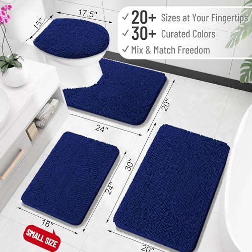 OLANLY Toilet Rugs U-Shaped 20x20, Extra Soft Absorbent Chenille Contour Bathroom Rugs for Toilet, Dry Quickly, Machine Washable, Non-Slip Bath Mat, Navy - Image 2