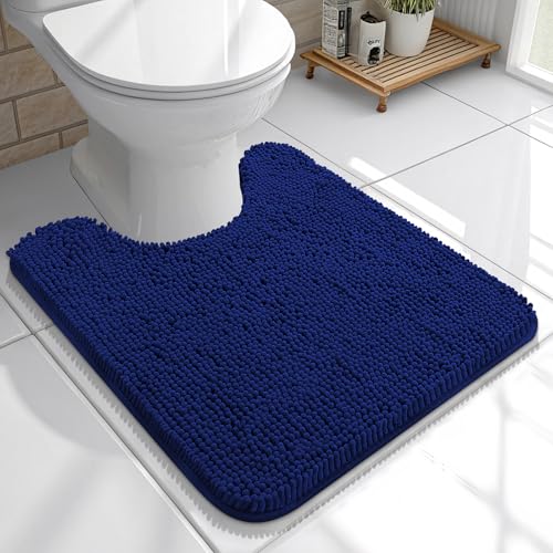 OLANLY Toilet Rugs U-Shaped 20x20, Extra Soft Absorbent Chenille Contour Bathroom Rugs for Toilet, Dry Quickly, Machine Washable, Non-Slip Bath Mat, Navy - Image 4