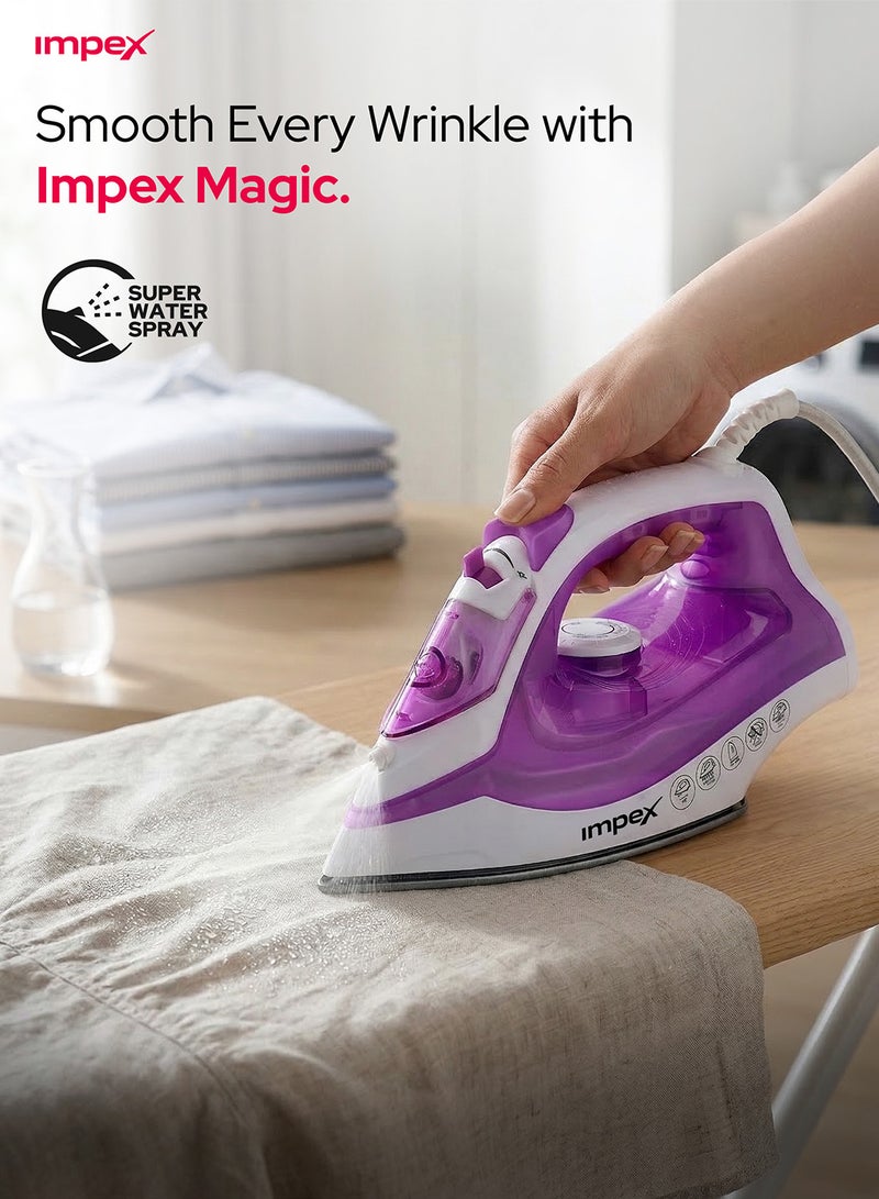 Impex Electric Steam Iron Box - Non-Stick Coated Soleplate, 360-Degree Swivel Cord, Water Spray Function, Vertical & Horizontal Steaming, Variable Steam Control, , Pilot Lamp, Five Temperature Settings 0.86 kg 1300 W IBS 401 Purple - Image 4