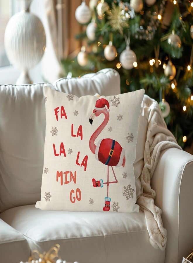 GAGEC Christmas Pillow Covers 18x18 Inch Funny Flamingo Snowflake Throw Pillow Case Red Xmas Winter Home Decor Living Room Decorative Cushion Case for Sofa - Image 2