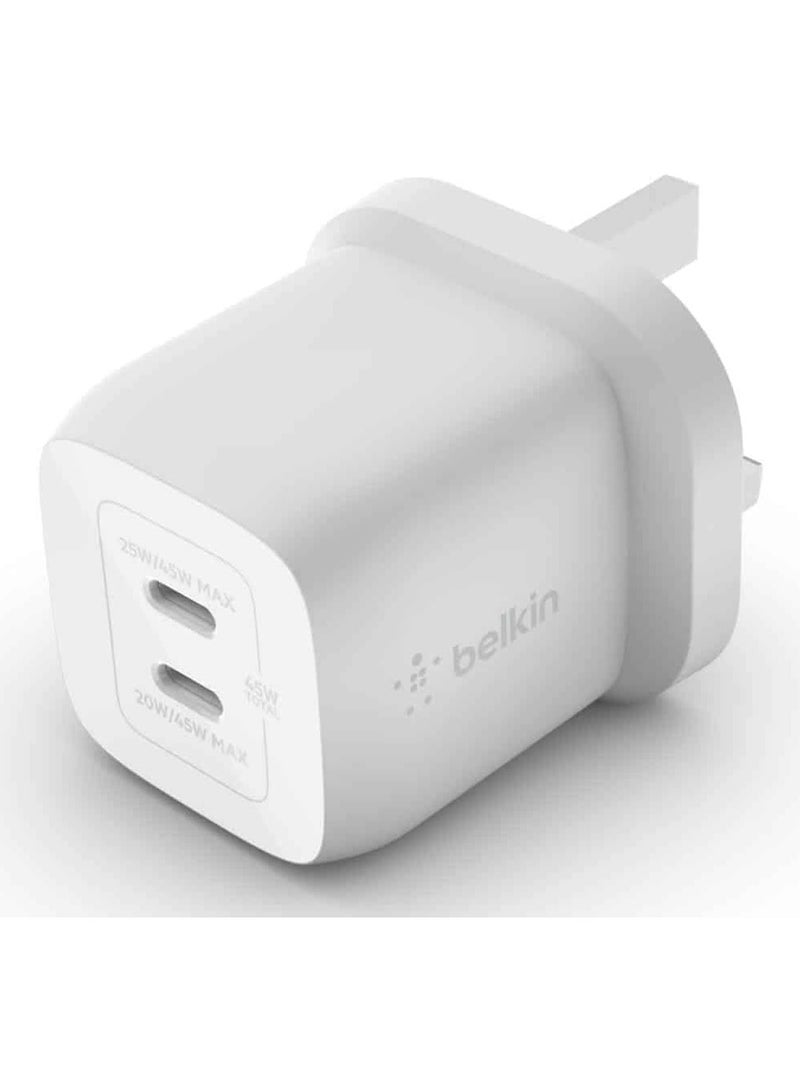 Belkin 45W Dual USB Type C Wall Charger, Fast Charging Power Delivery 3.0 with GaN Technology, USB C Charger for iPhone 16, 15, iPad Pro 12.9, 11, MacBook, Samsung Galaxy S24, Pixel And More  - Image 2