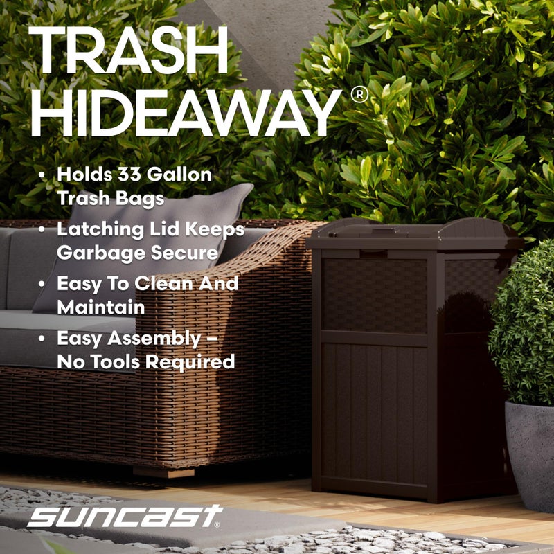 Suncast 33 Gallon Commercial Outdoor Trashcan Hideaway with Lid for 30 to 33 Gallon Trash Bags for Garage, Backyard, or Garden, Brown - Image 3