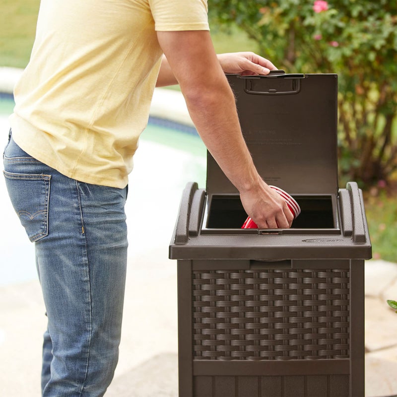 Suncast 33 Gallon Commercial Outdoor Trashcan Hideaway with Lid for 30 to 33 Gallon Trash Bags for Garage, Backyard, or Garden, Brown - Image 2
