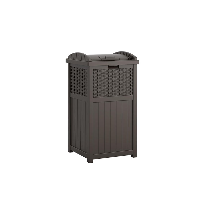 Suncast 33 Gallon Commercial Outdoor Trashcan Hideaway with Lid for 30 to 33 Gallon Trash Bags for Garage, Backyard, or Garden, Brown - Image 1