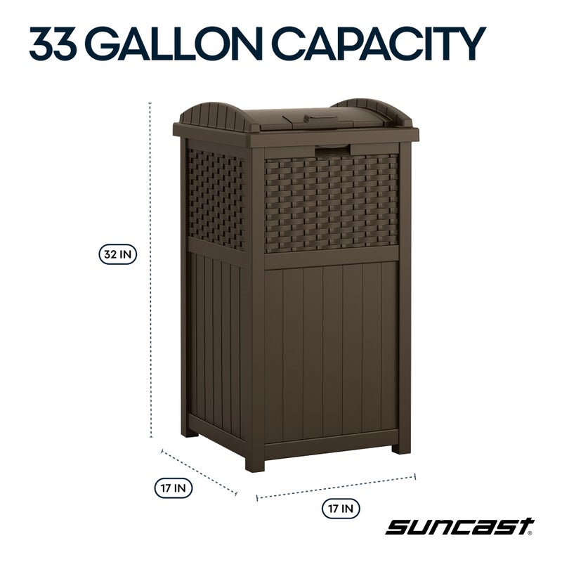 Suncast 33 Gallon Commercial Outdoor Trashcan Hideaway with Lid for 30 to 33 Gallon Trash Bags for Garage, Backyard, or Garden, Brown - Image 4