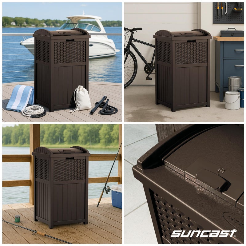 Suncast 33 Gallon Commercial Outdoor Trashcan Hideaway with Lid for 30 to 33 Gallon Trash Bags for Garage, Backyard, or Garden, Brown - Image 5