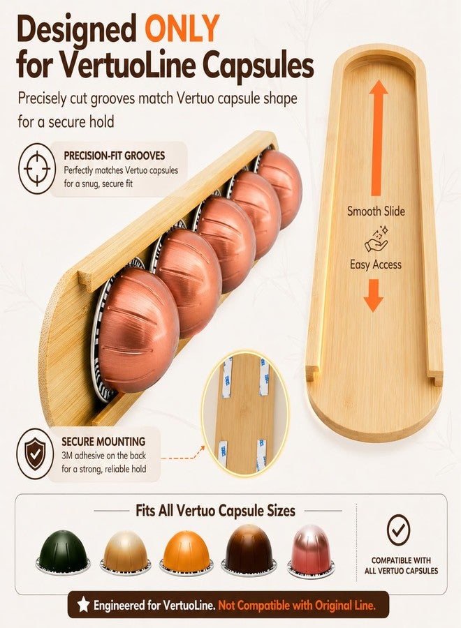 VOMELON Bamboo Coffee Pod Holder, Adhesive Wall Mount (No Drilling) for Inside Cabinet Door, 20-Capsule Storage (Set of 4), Vertical & Horizontal, Compatible with Nespresso Vertuo Line-Bamboo Brown - Image 2