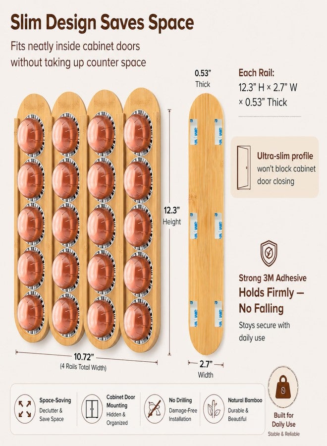 VOMELON Bamboo Coffee Pod Holder, Adhesive Wall Mount (No Drilling) for Inside Cabinet Door, 20-Capsule Storage (Set of 4), Vertical & Horizontal, Compatible with Nespresso Vertuo Line-Bamboo Brown - Image 3