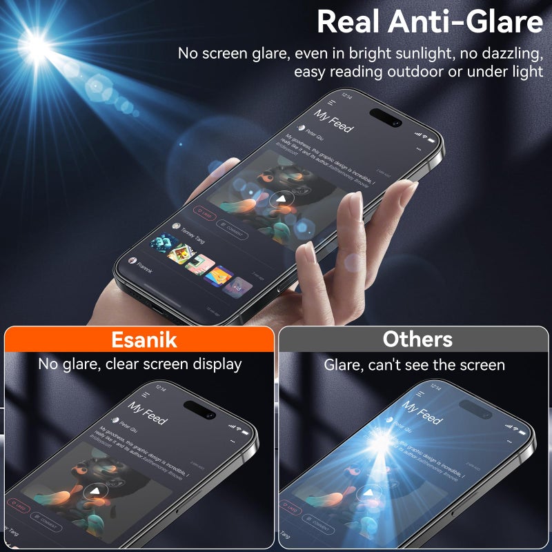 Esanik حزمة Esanik 2+2 لواقي شاشة زجاجي غير لامع لجهاز iPhone 17 مع محاذاة تلقائية، مضاد للتوهج ومضاد لبصمات الأصابع، مضاد للانعكاس، خالي من الفقاعات، ناعم كالحرير، غطاء زجاجي بصلابة 9H - Image 3