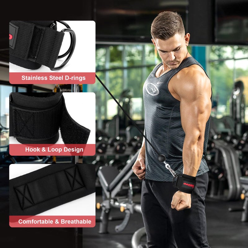 JWPFD Wrist Straps for Cable Machines Wrist Cuffs for Men Woman Neoprene Padded Straps for Gym Strength Training Equipment (Black, M) - Image 4