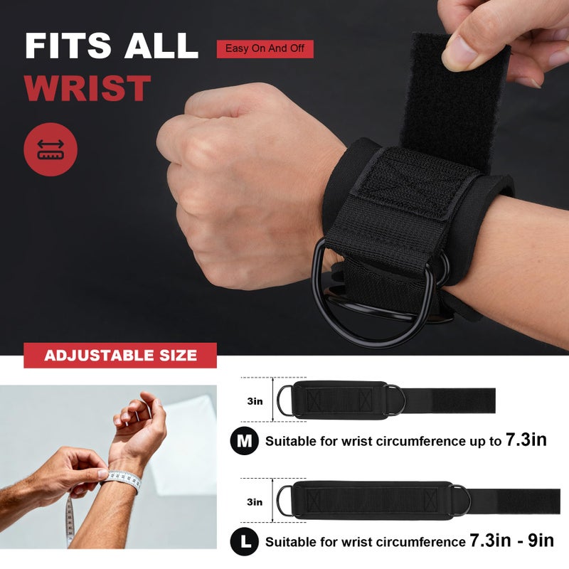 JWPFD Wrist Straps for Cable Machines Wrist Cuffs for Men Woman Neoprene Padded Straps for Gym Strength Training Equipment (Black, M) - Image 3