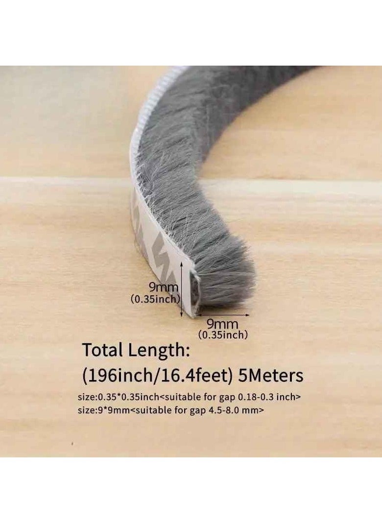 Zimtal - Brush Weather Seal Strip for Sliding Windows/Doors Frame Side, Pile Self Adhesive Weatherstrip Seal Tape for Door Draft Stopper, SoundProof Winter Insulation, Size (9mm*9mm, Grey) - Image 1