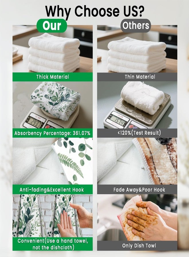 CUTHOLLOW Hanging Kitchen Hand Towels Watercolor Green- Soft & Absorbent Microfiber Towels with Loop - Quick Drying Dish Towels for Kitchen, Bathroom, or Oven Handle - Decorative & Functional - 2-Pack - Image 3