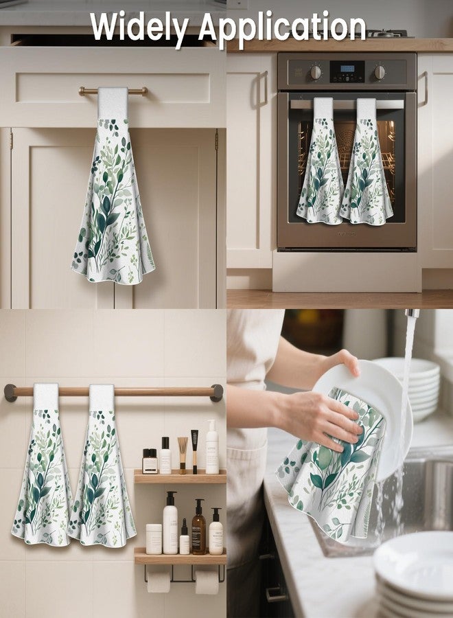 CUTHOLLOW Hanging Kitchen Hand Towels Watercolor Green- Soft & Absorbent Microfiber Towels with Loop - Quick Drying Dish Towels for Kitchen, Bathroom, or Oven Handle - Decorative & Functional - 2-Pack - Image 4