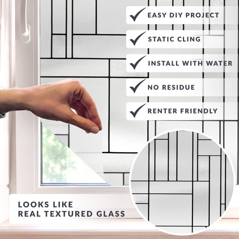 Artscape Skyline 36 x 72 Inch Window Film, Made in USA â€“ Provides Privacy, Non-Adhesive, Textured Leaded Glass Pattern, UV Protection, Easy to Apply and Removable - Image 2