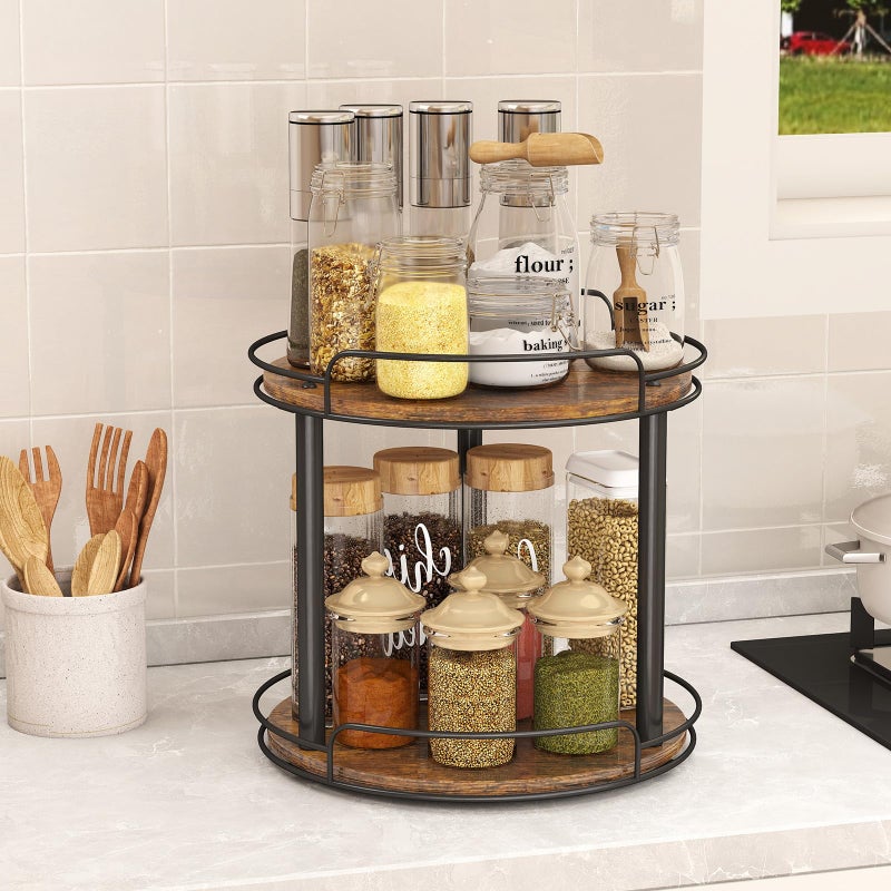 LAMU 10.2'' Wood Lazy Susan Turntable Organizer for Cabinet, 2 Tier Lazy Susan Spice Rack Organizer for Kitchen, Table Top, Countertop, Pantry, Medicine Organizer - Image 5