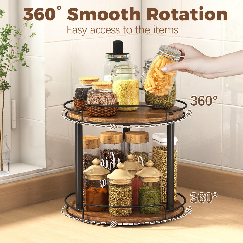 LAMU 10.2'' Wood Lazy Susan Turntable Organizer for Cabinet, 2 Tier Lazy Susan Spice Rack Organizer for Kitchen, Table Top, Countertop, Pantry, Medicine Organizer - Image 3