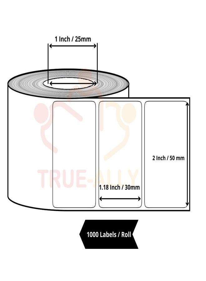 True-Ally 50x30 Direct Thermal Barcode Label Sticker - 2 x 1.18 inches - 50mm x 30mm - 1000 Labels Per Roll - White Self Adhesive Sticker for Printing Barcoding (3 Roll per Pack (3000 Labels)) - Image 2