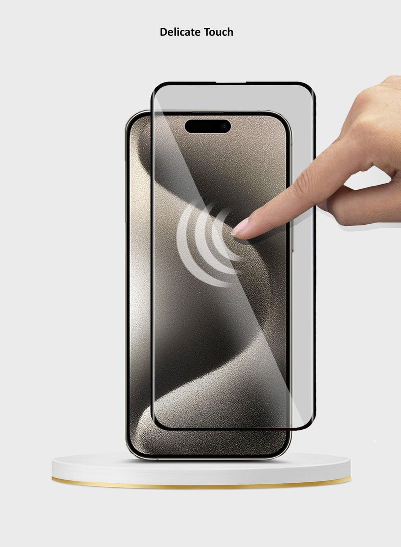 Wtech Apple iPhone 15 Pro Max 2023 Premium E2E Full Glue Full Cover Tempered Glass Screen Protector (MSGECN) - Clear/Black - Image 5