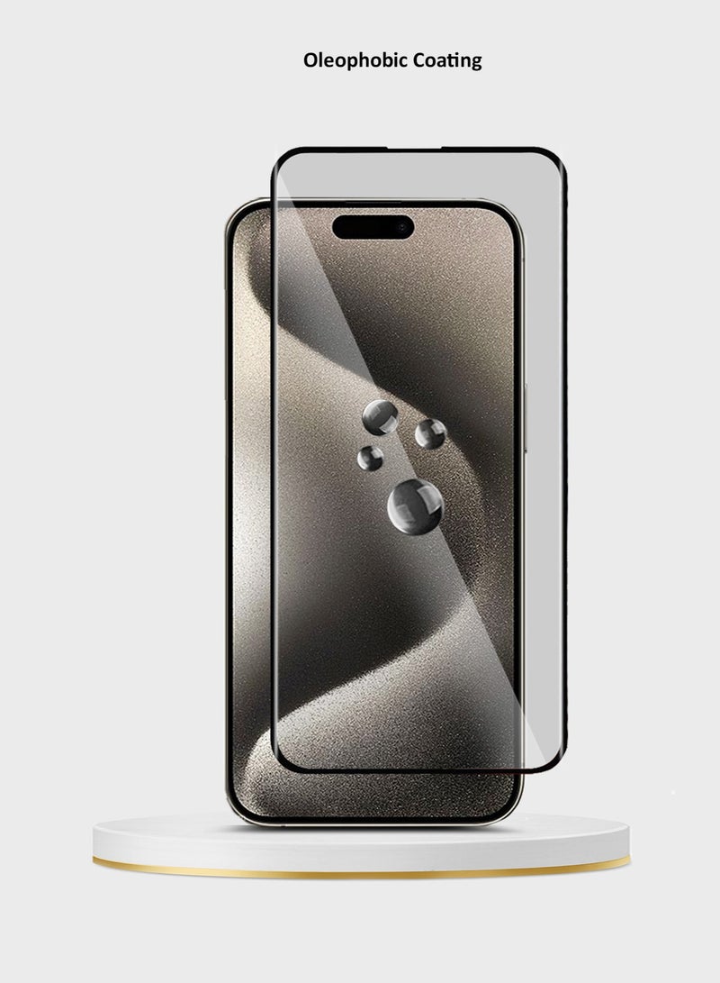 Wtech Apple iPhone 15 Pro Max 2023 Premium E2E Full Glue Full Cover Tempered Glass Screen Protector (MSGECN) - Clear/Black - Image 2