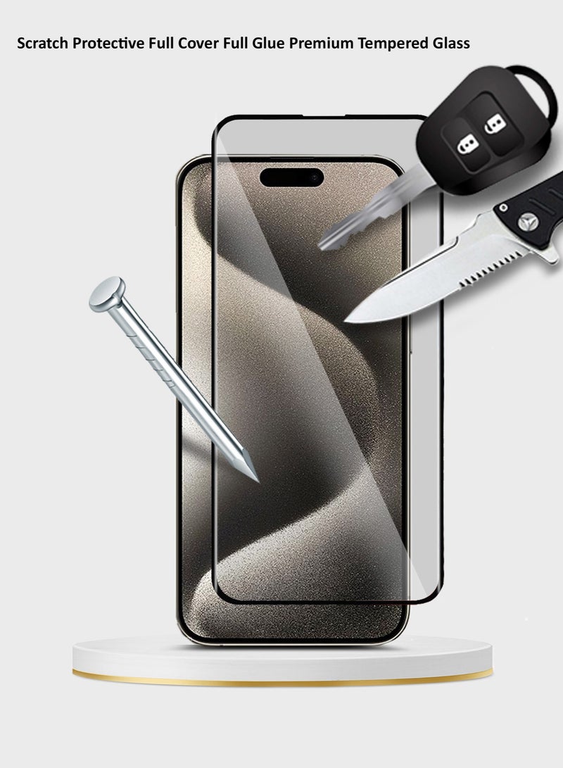 Wtech Apple iPhone 15 Pro Max 2023 Premium E2E Full Glue Full Cover Tempered Glass Screen Protector (MSGECN) - Clear/Black - Image 3