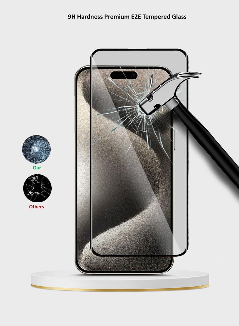 Wtech Apple iPhone 15 Pro Max 2023 Premium E2E Full Glue Full Cover Tempered Glass Screen Protector (MSGECN) - Clear/Black - Image 4