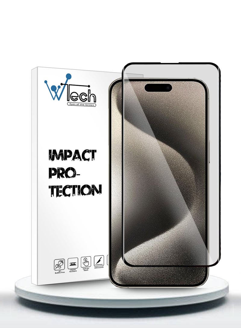 Wtech Apple iPhone 15 Pro Max 2023 Premium E2E Full Glue Full Cover Tempered Glass Screen Protector (MSGECN) - Clear/Black - Image 1