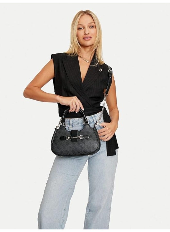 GUESS Nolana Monogram Crescent Shoulder Bag – Charcoal Black - Image 3
