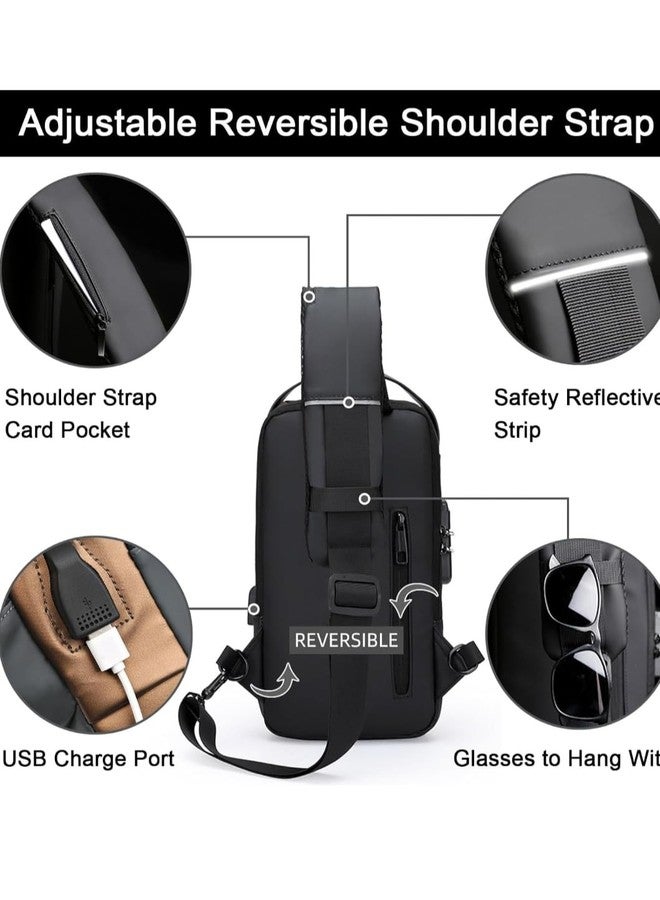 SWEEVAN Anti-Theft Sling Backpack with USB Port, Waterproof Crossbody Bag for Travel, Black and Bronze - Image 4