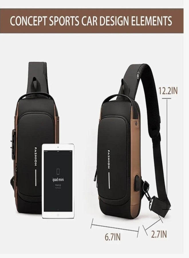SWEEVAN Anti-Theft Sling Backpack with USB Port, Waterproof Crossbody Bag for Travel, Black and Bronze - Image 2