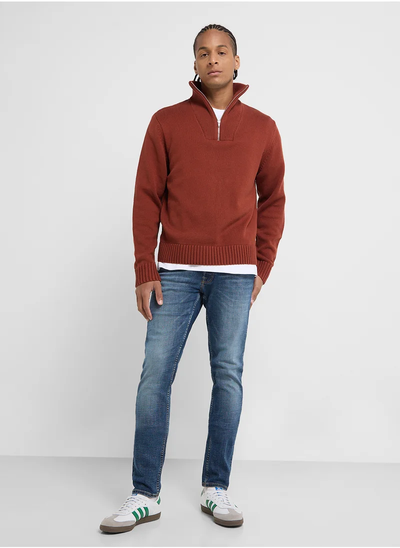JACK & JONES Zip Neck Knitted Sweater