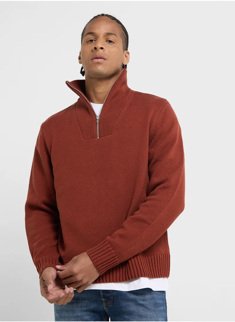 جاك اند جونز Zip Neck Knitted Sweater