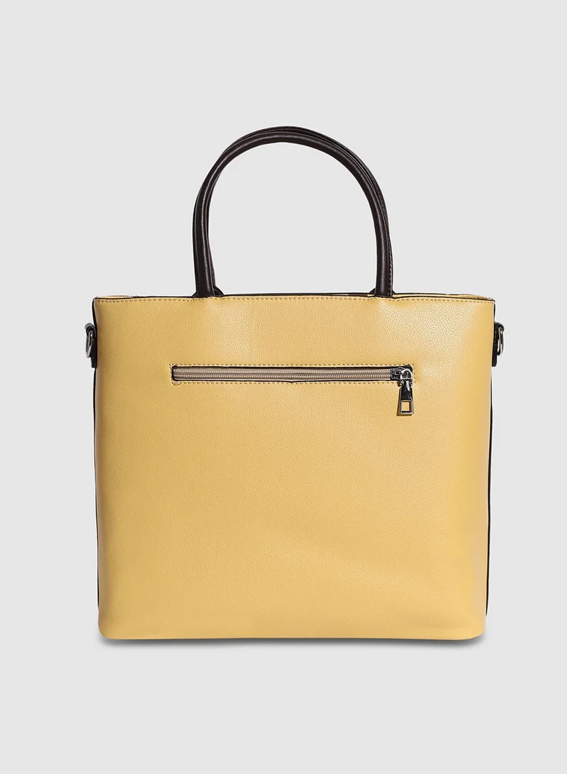 Haute Sauce  Haute Sauce Women's Everyday Essential Tote Bag For Casual Wear | Light Yellow Colour |  One-Size | Zipper Closure | 2 Handle | Detachable Sling | Vegan Leather Handbag For Woman And Girls for Women | Best Price UAE