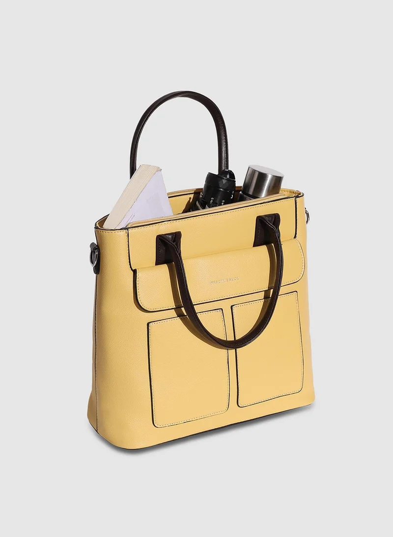 Haute Sauce  Haute Sauce Women's Everyday Essential Tote Bag For Casual Wear | Light Yellow Colour |  One-Size | Zipper Closure | 2 Handle | Detachable Sling | Vegan Leather Handbag For Woman And Girls for Women | Best Price UAE