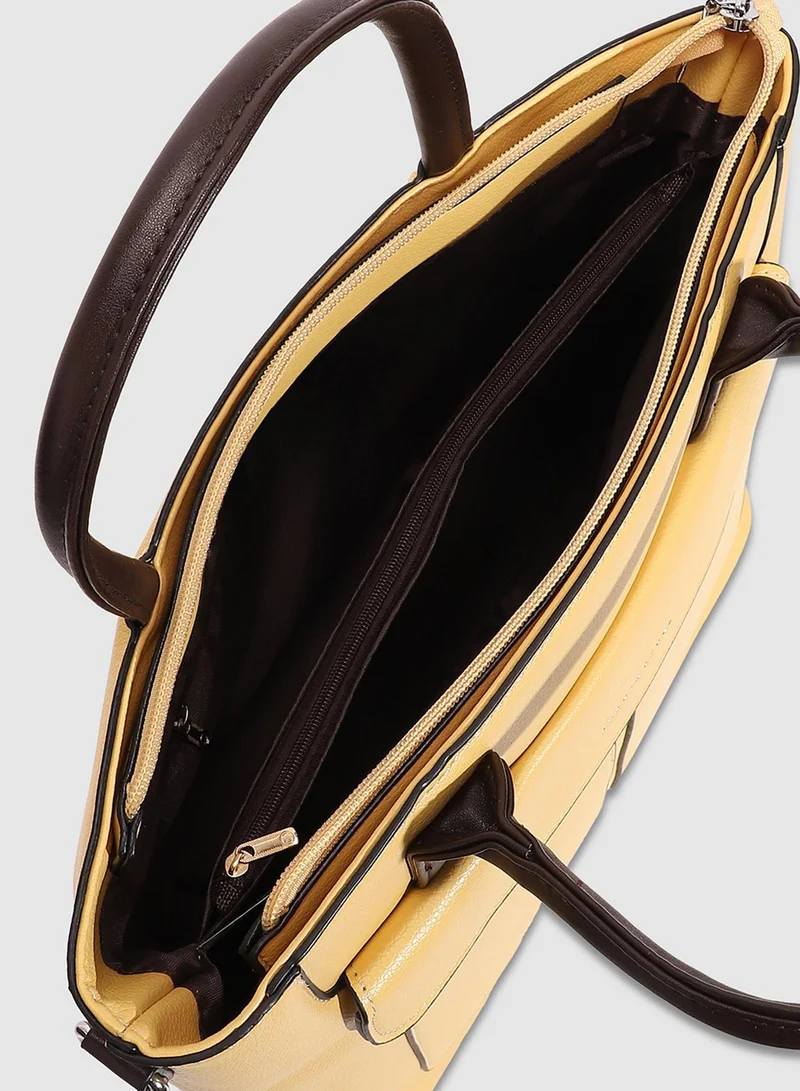 Haute Sauce  Haute Sauce Women's Everyday Essential Tote Bag For Casual Wear | Light Yellow Colour |  One-Size | Zipper Closure | 2 Handle | Detachable Sling | Vegan Leather Handbag For Woman And Girls for Women | Best Price UAE