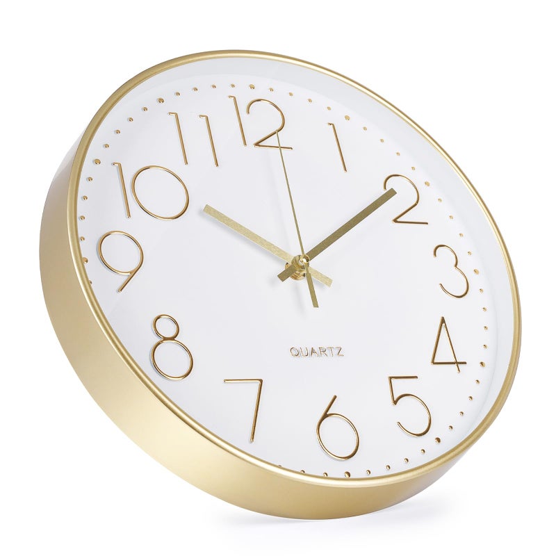 bakbrand Wall Clock 12 Inch Non-Ticking Silent Modern Simple Style Round Decor Clock Gold Stereoscopic Dial Quartz Wall Clocks for Home/Office/School/Living Room/Bedroom/Kitchen - Image 2