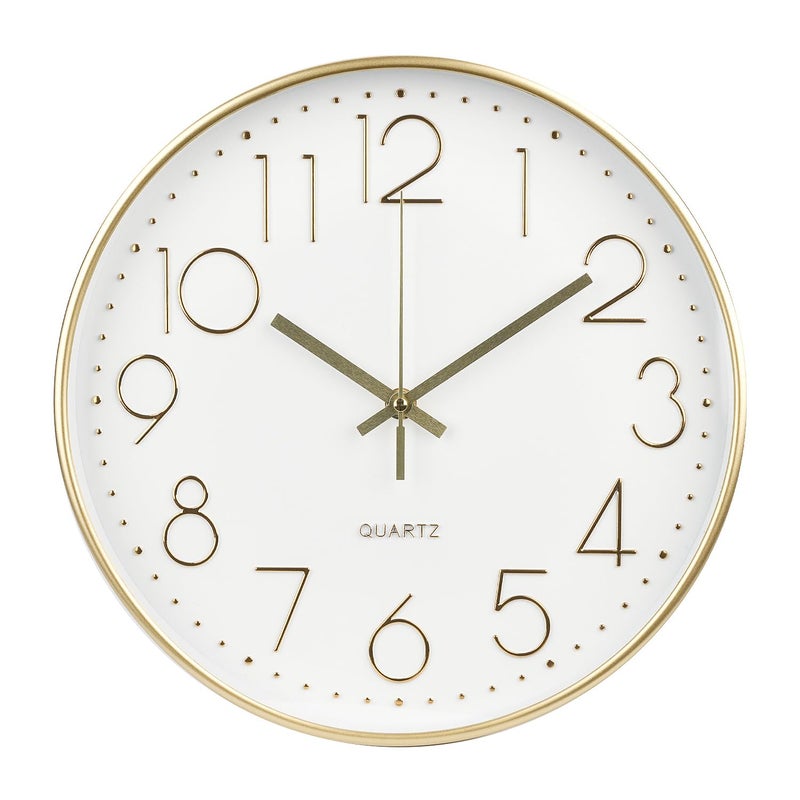 bakbrand Wall Clock 12 Inch Non-Ticking Silent Modern Simple Style Round Decor Clock Gold Stereoscopic Dial Quartz Wall Clocks for Home/Office/School/Living Room/Bedroom/Kitchen - Image 1