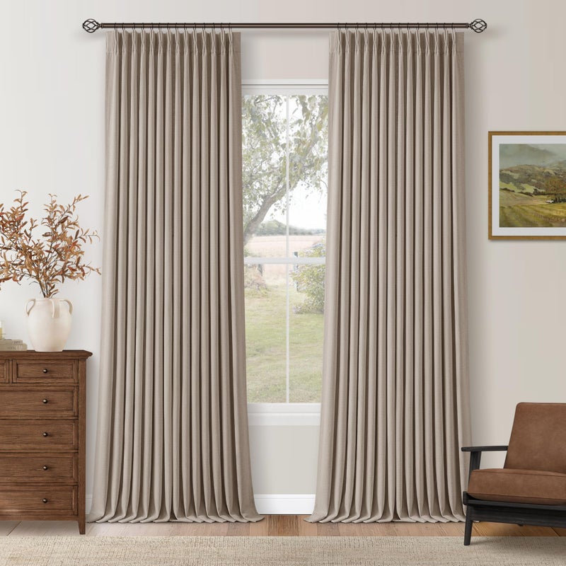 TWODRAPES Greyish Beige Pleated Blackout Curtains 96 Inches Long 2 Panels Set for Dining Living Room Darkening Neutral Memory Shape Pinch Pleat Black Out Heavy Duty Thermal Insulated Curtain Drapes with Liner - Image 1