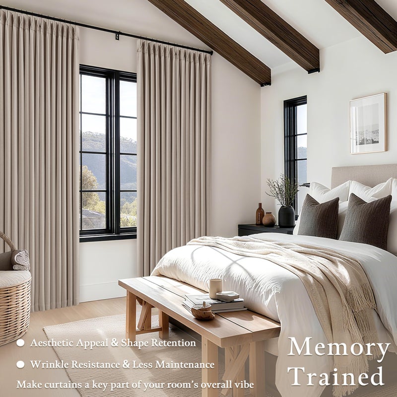 TWODRAPES Greyish Beige Pleated Blackout Curtains 96 Inches Long 2 Panels Set for Dining Living Room Darkening Neutral Memory Shape Pinch Pleat Black Out Heavy Duty Thermal Insulated Curtain Drapes with Liner - Image 4