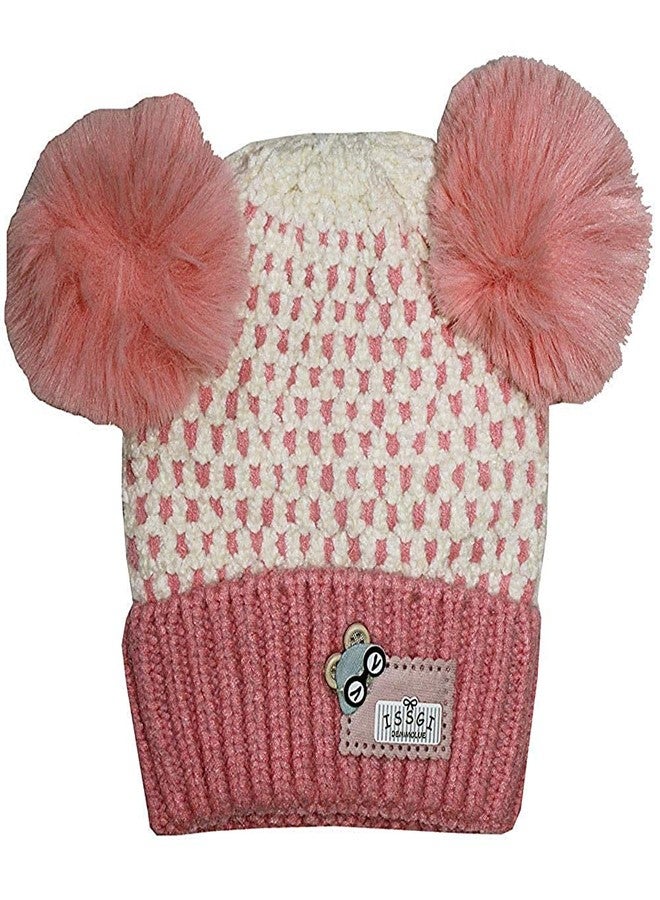 Malvina Infant Toddler Beanie Knit Hat Winter Twist Double Pom Pom Wool Knitted Cap,(Pink)-(Size-1 Years-3 Years) - Image 1