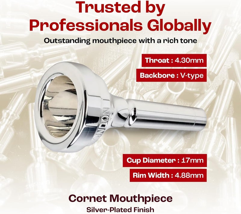 Denis Wick Silver-Plated Cornet Mouthpiece, 5881-4B - V-Type Backbore to Enhance Your Performance with a Clear Superior Sound and Precision - Cornet Accessory for Easy Articulation-16.4 x 5.1 x 4.3mm - Image 4