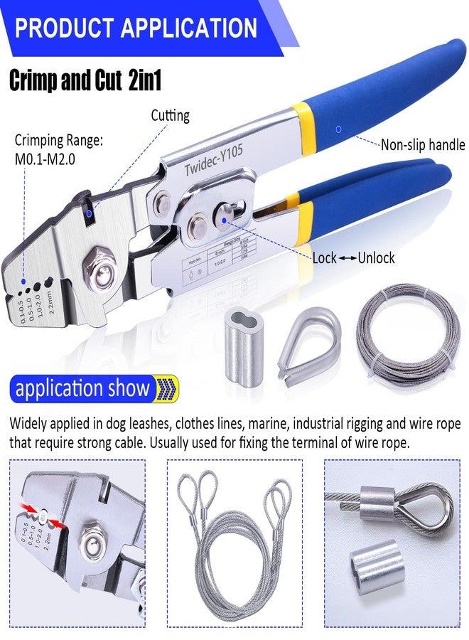Twidec/Wire Rope Crimping Tool Up To 2.2mm With 240PCS 1/16''Aluminum Crimping Loop Sleeve And 165FT 1/16'' 304 stainless steel Wire Rope 20PCS Wire Rope Thimbles And Wire Rope Cable Cutter Kit - Image 5